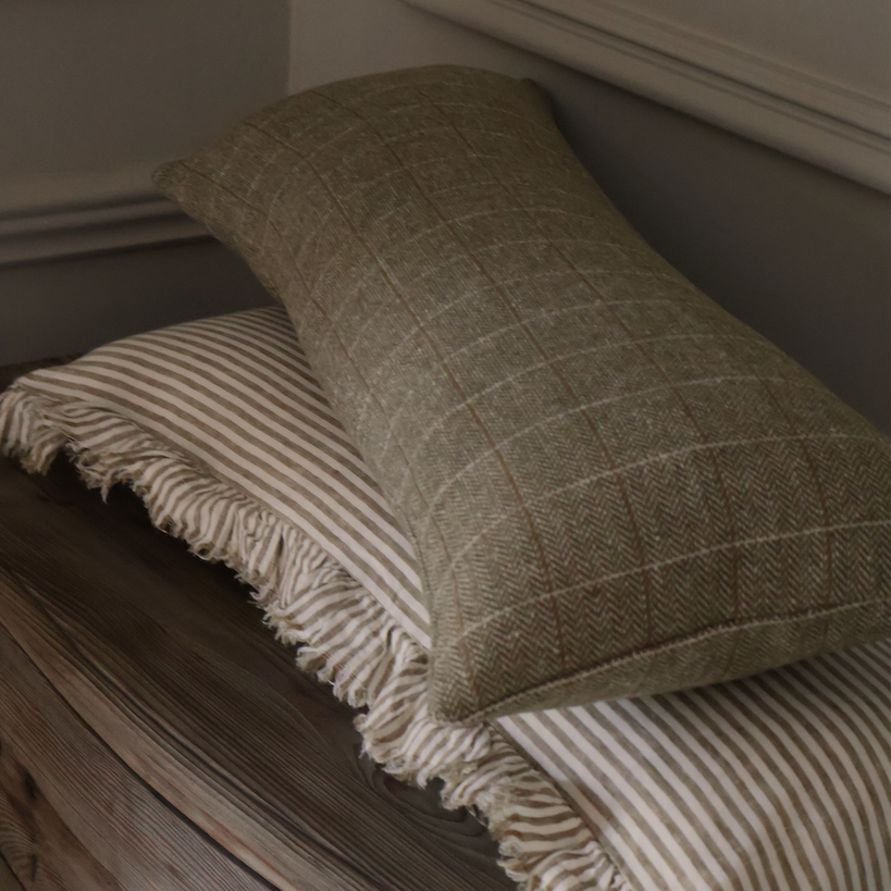 Willow Olive Tweed Bolster Cushion